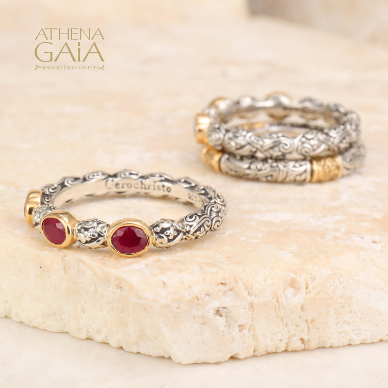 Meadow Breeze Triple Oval Stone Ring - 18k Gold & Sterling Silver Ring - Stackable Ring