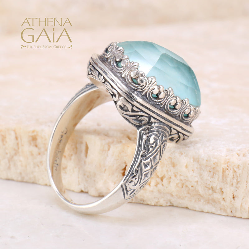 Pop Rocks Rectangular Crown Ring - Sterling Silver Ring - Cocktail Ring