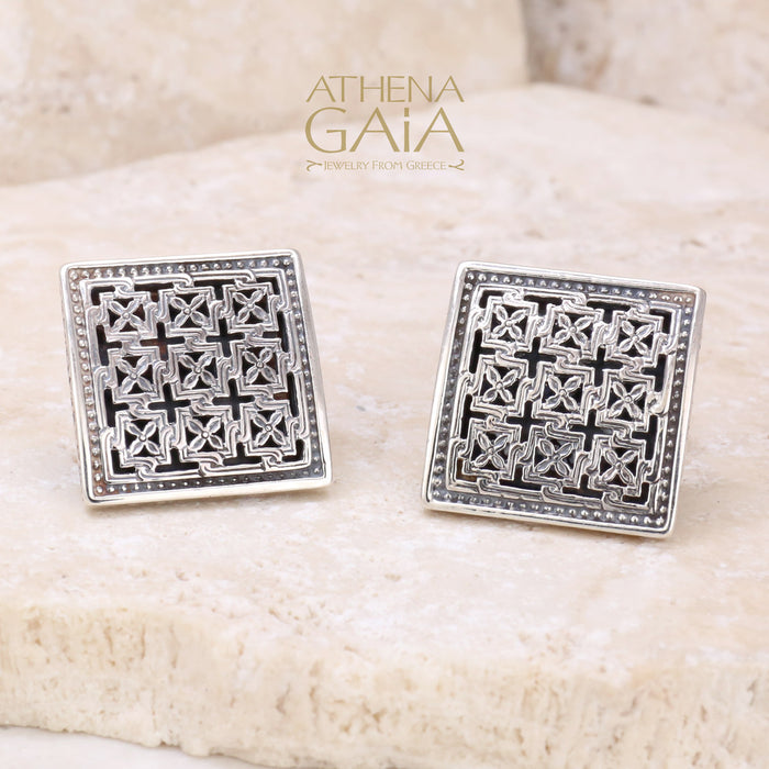 Monastiraki Church Garden Trellis Silver Cufflinks