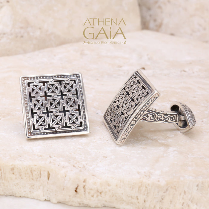 Monastiraki Church Garden Trellis Silver Cufflinks