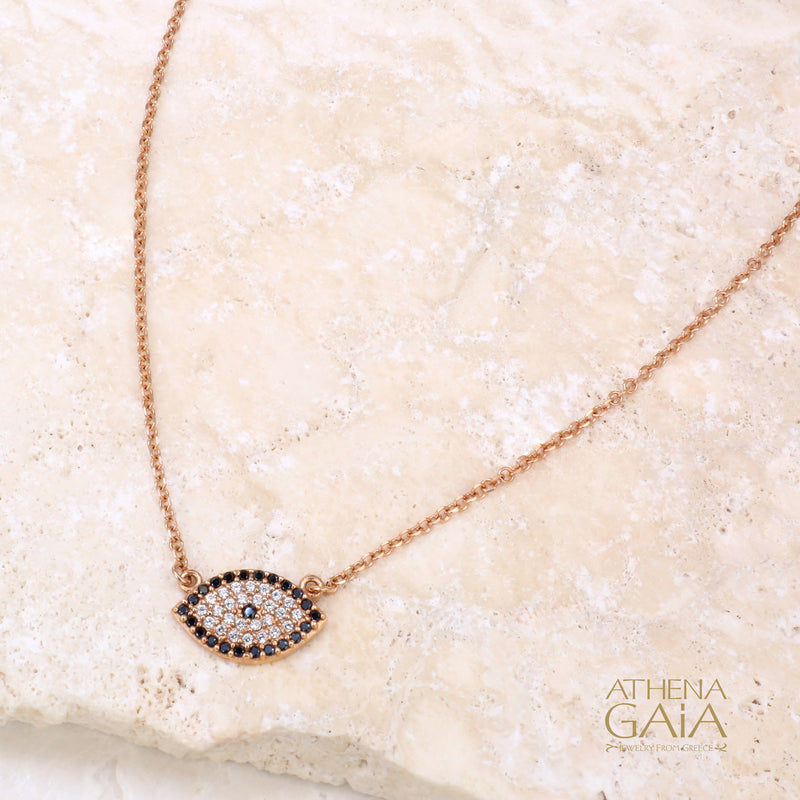 Full Pave Mati Evil Eye Necklace - 14k Gold Necklace