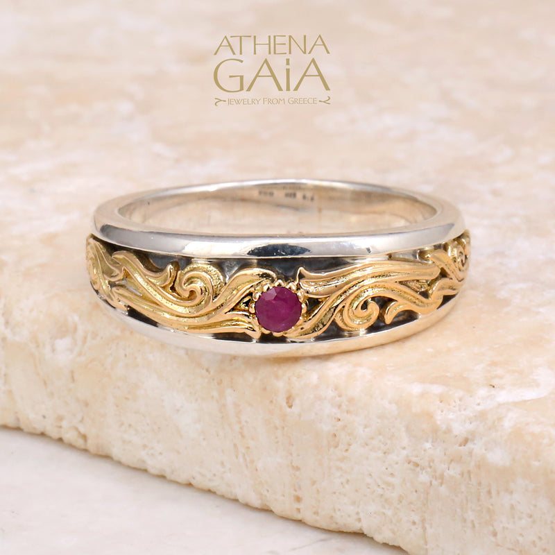 Gold Face Nefeli Ring - 18k Gold & Sterling Silver Ring - Stackable Ring