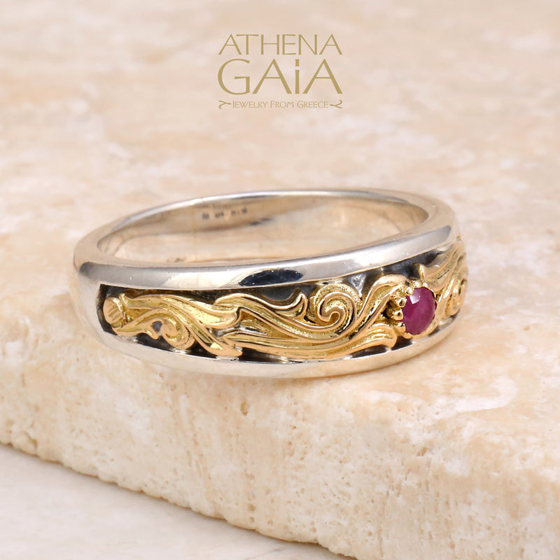 Gold Face Nefeli Ring - 18k Gold & Sterling Silver Ring - Stackable Ring