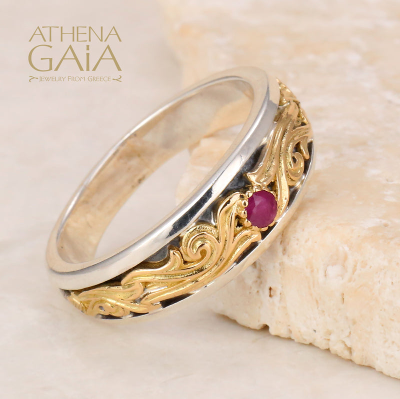 Gold Face Nefeli Ring - 18k Gold & Sterling Silver Ring - Stackable Ring