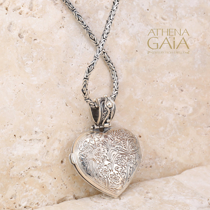 Mediterranean Heart Silver Locket Pendant (Large) - Sterling Silver Pendant