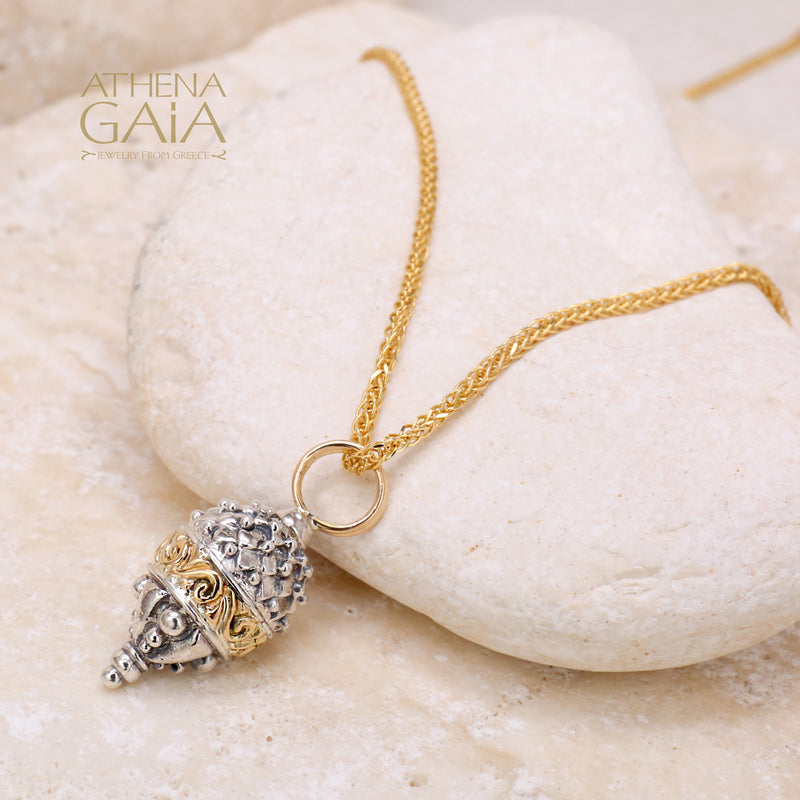 Santorini Pine Cone Pendant - 18k Gold & Sterling Silver Pendant