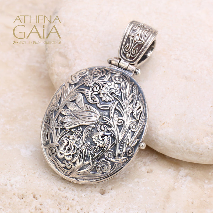 Wild Flower Silver Oval Locket