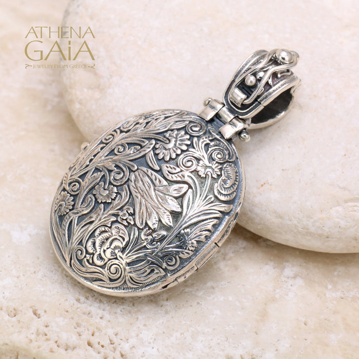 Wild Flower Silver Oval Locket