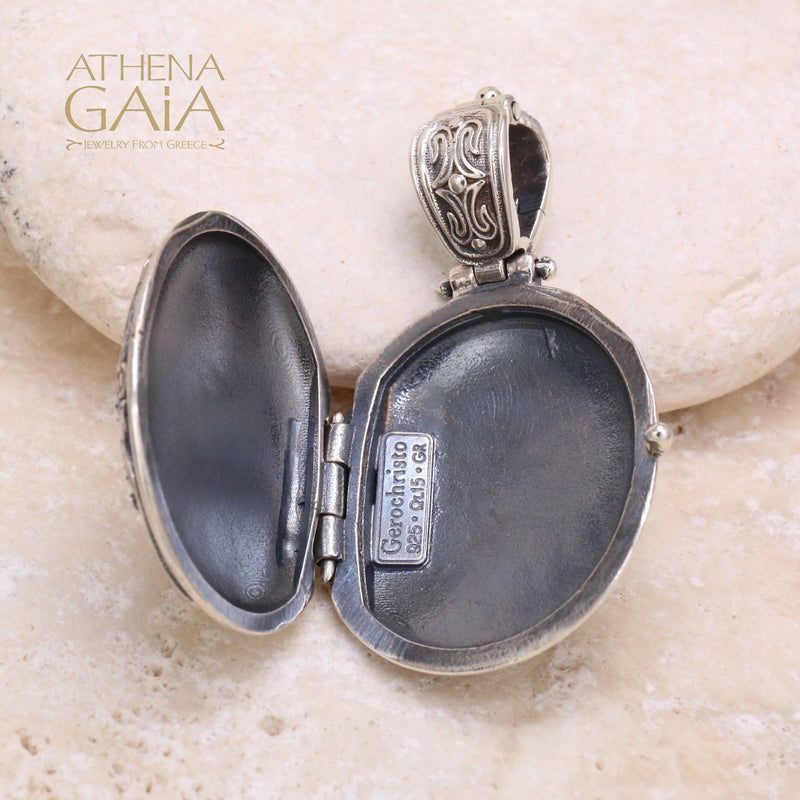 Wild Flower Silver Oval Locket Pendant - Sterling Silver Pendant