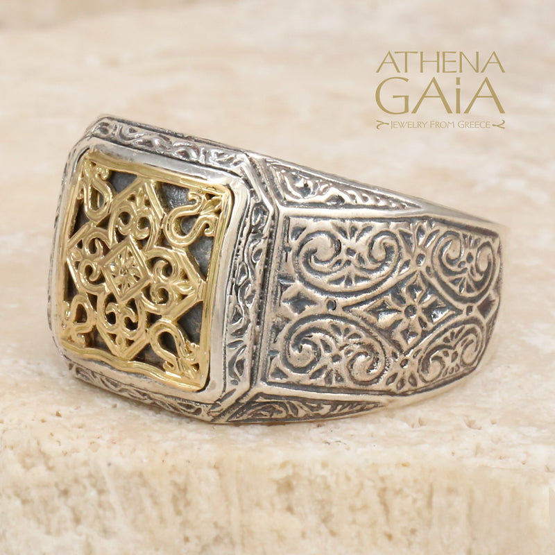 Garden Gates Monastiraki Ring - 18k Gold & Sterling Silver Ring - Club Ring