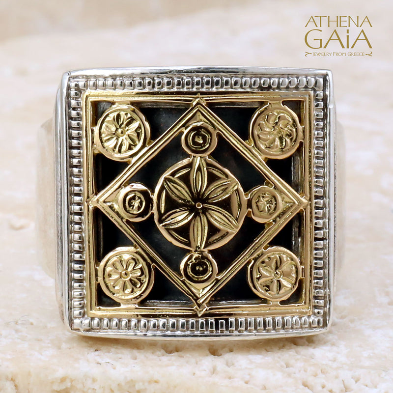 Monastiraki Church Stars Above Ring - 18k Gold & Sterling Silver Ring - Club Ring