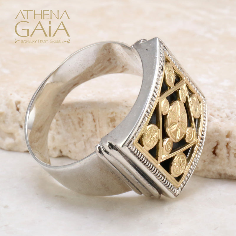 Monastiraki Church Stars Above Ring - 18k Gold & Sterling Silver Ring - Club Ring