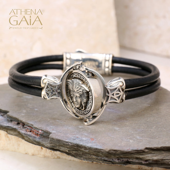 Medusa Swivel Double Strand Leather Bracelet (In-Stock)