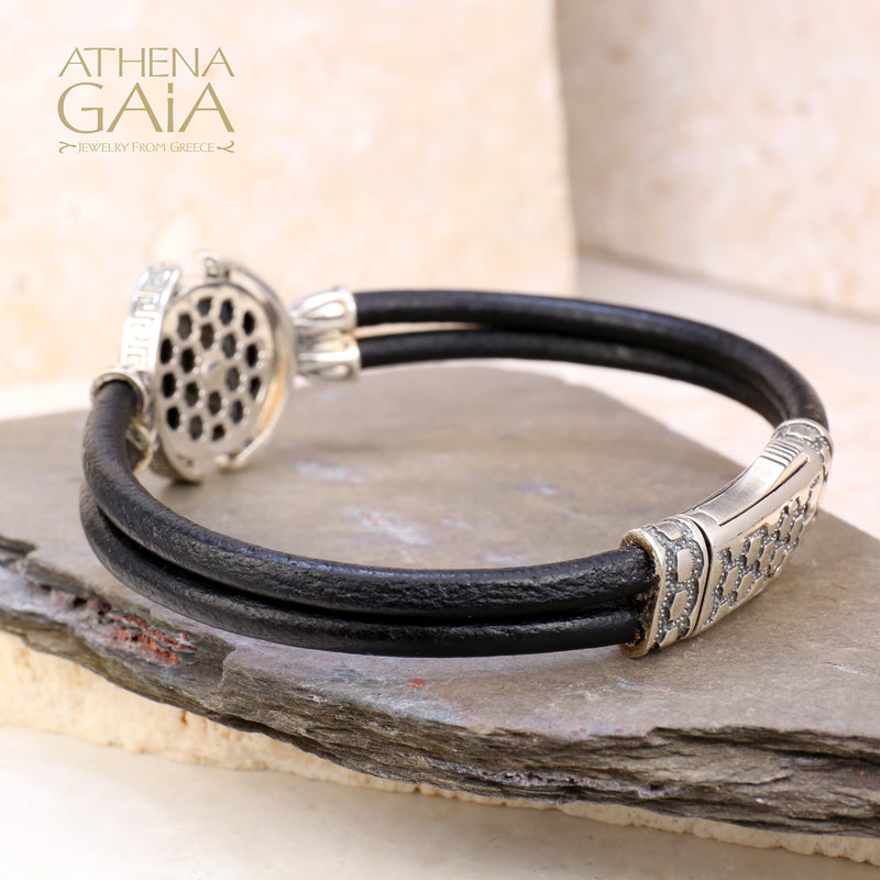 Medusa Swivel Double Strand Leather Bracelet - Sterling Silver Bracelet