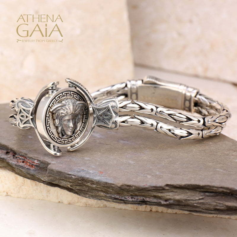 Medusa Swivel Double Chain Bracelet - Sterling Silver Bracelet