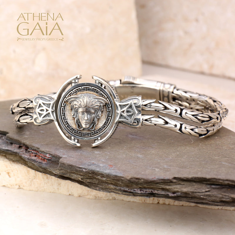 Medusa Swivel Double Chain Bracelet - Sterling Silver Bracelet