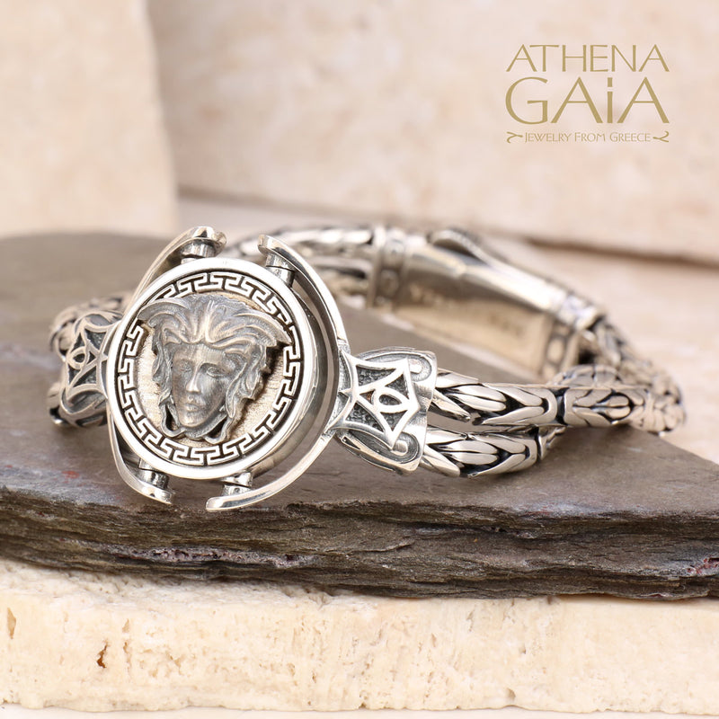 Medusa Swivel Double Chain Bracelet - Sterling Silver Bracelet