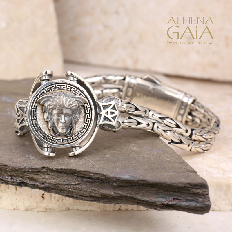 Medusa Swivel Double Chain Bracelet - Sterling Silver Bracelet