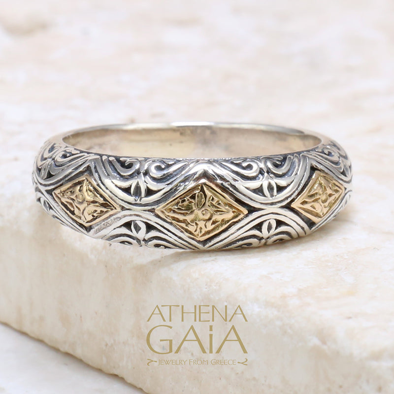 Eurus Band Ring - 18k Gold & Sterling Silver Ring - Stackable Ring