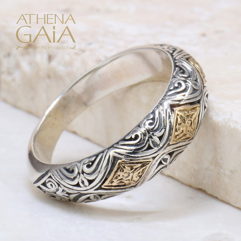 Eurus Band Ring - 18k Gold & Sterling Silver Ring - Stackable Ring