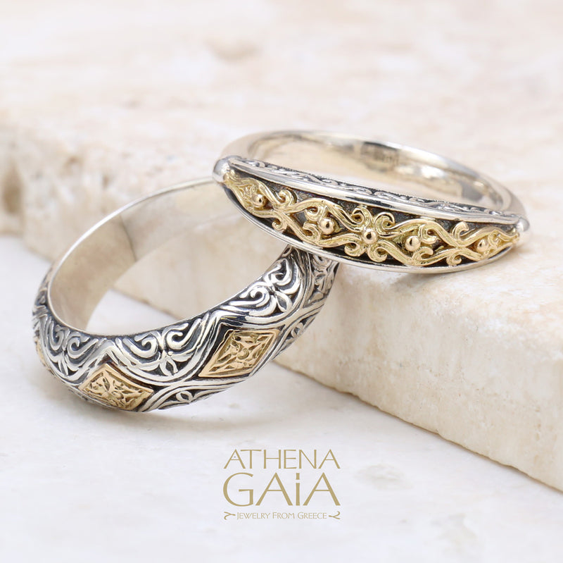 Eurus Band Ring - 18k Gold & Sterling Silver Ring - Stackable Ring