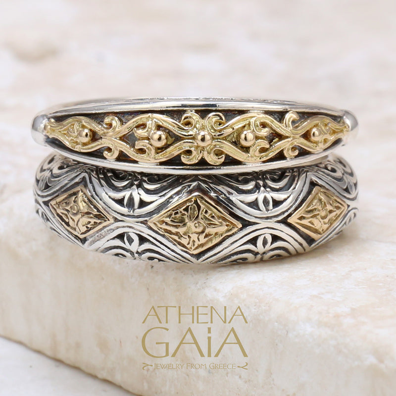 Eurus Band Ring - 18k Gold & Sterling Silver Ring - Stackable Ring