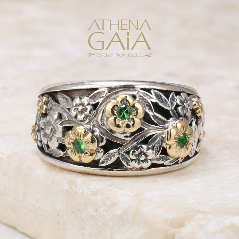 Triple Rose Meadow Shadows Ring - 18k Gold & Sterling Silver Ring - Cigar Band Ring