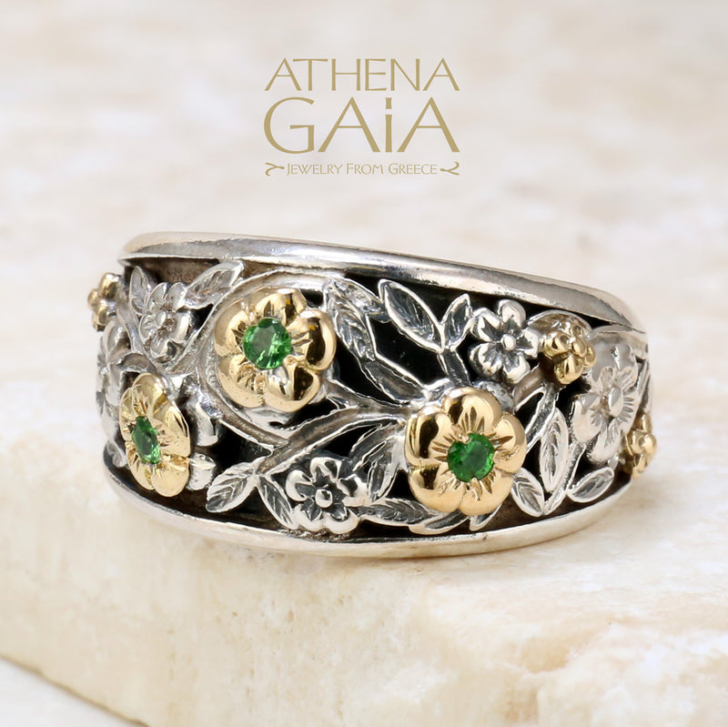 Triple Rose Meadow Shadows Ring - 18k Gold & Sterling Silver Ring - Cigar Band Ring