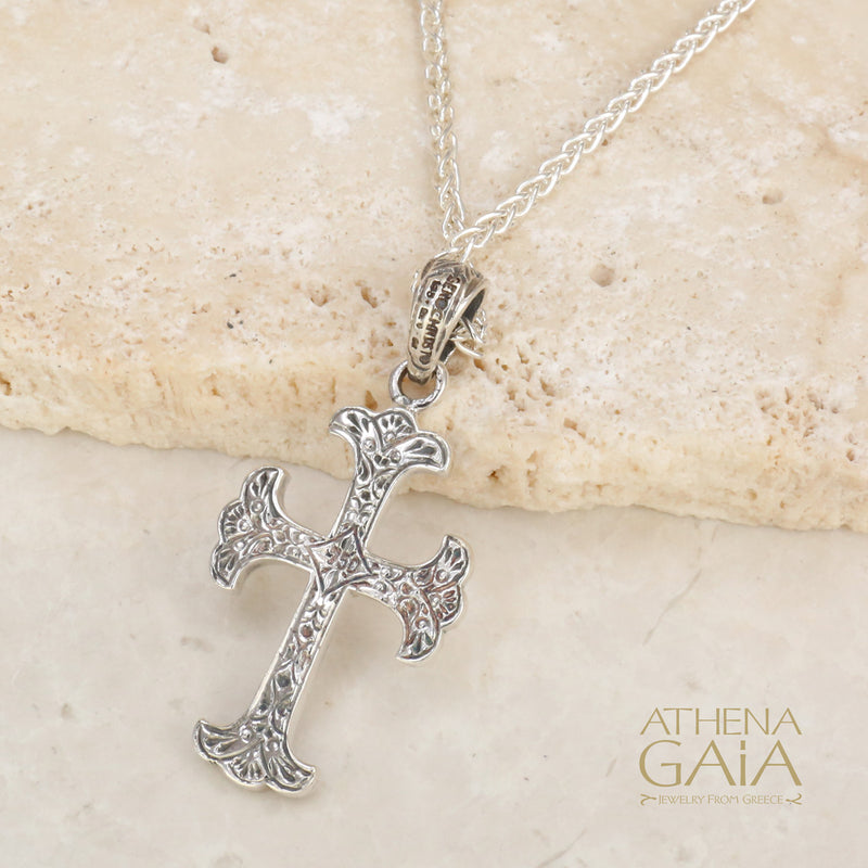 Fleury Cross With Ruby - Sterling Silver - Flared Cross