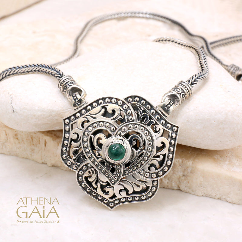 Lotus Heart Pendant Necklace - Sterling Silver Necklace