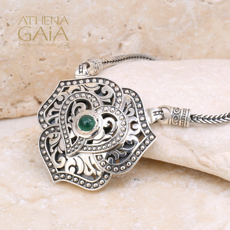 Lotus Heart Pendant Necklace - Sterling Silver Necklace