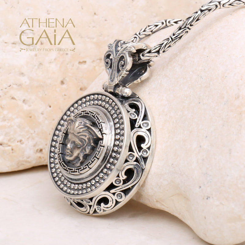 Dot and Scroll Medusa Pendant - Sterling Silver Pendant