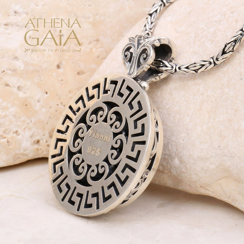 Dot and Scroll Medusa Pendant - Sterling Silver Pendant