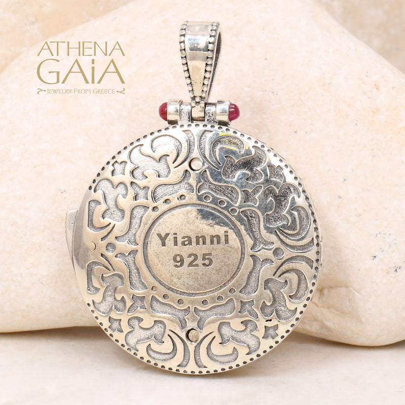 Acanthus with Stones Locket Pendant - 18k Gold & Sterling Silver Pendant