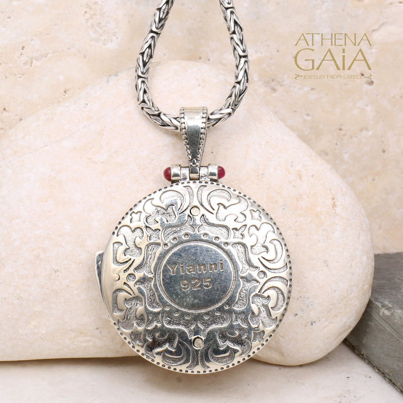 Acanthus with Stones Locket Pendant - 18k Gold & Sterling Silver Pendant