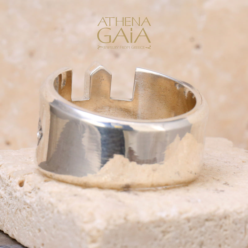 Open Cross Floral Ring - Sterling Silver Ring - Club Ring