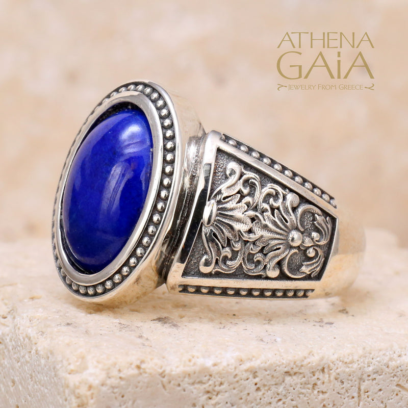 Oval Lapis Anthem Ring - Sterling Silver Ring - Cocktail Ring