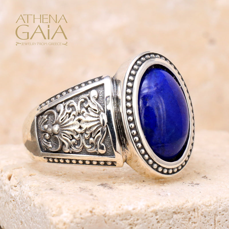 Oval Lapis Anthem Ring - Sterling Silver Ring - Cocktail Ring