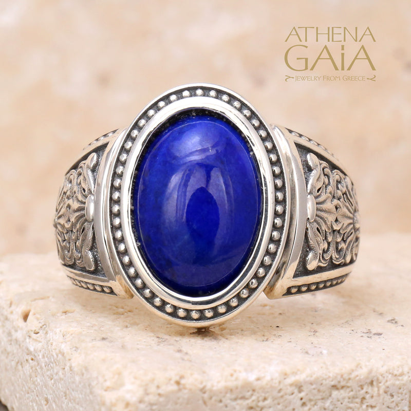 Oval Lapis Anthem Ring - Sterling Silver Ring - Cocktail Ring