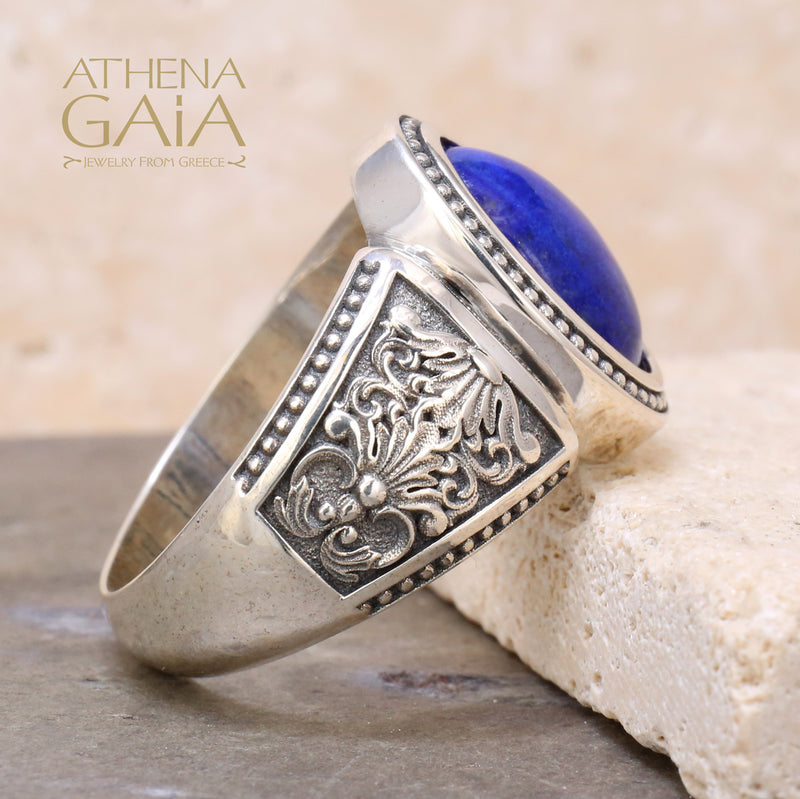 Oval Lapis Anthem Ring - Sterling Silver Ring - Cocktail Ring