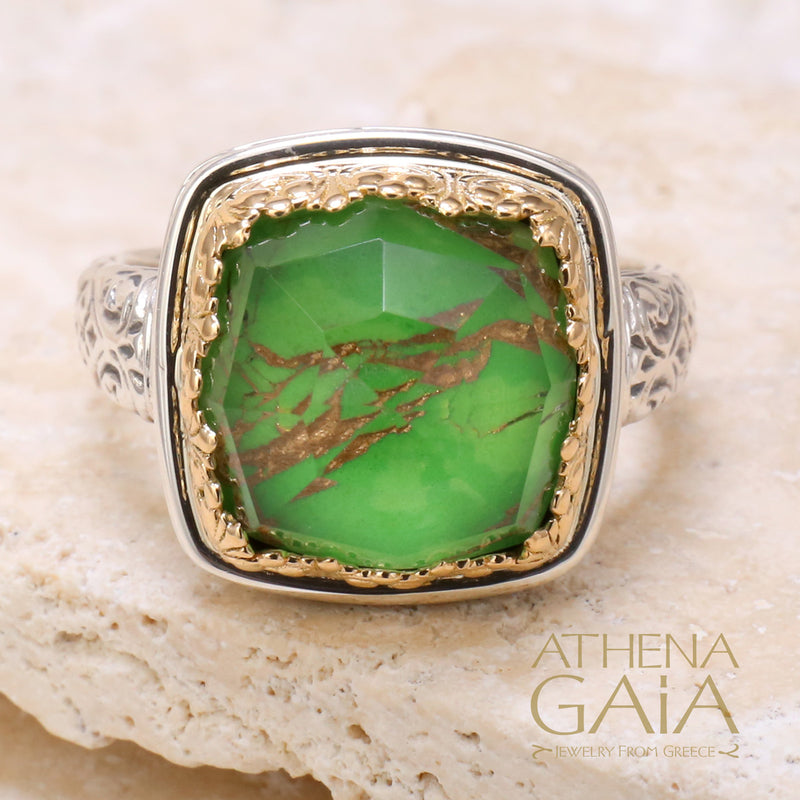 Pop Rocks Square Ring - 18k Gold & Sterling Silver Ring - Cocktail Ring