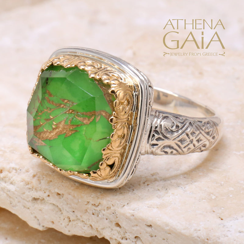 Pop Rocks Square Ring - 18k Gold & Sterling Silver Ring - Cocktail Ring