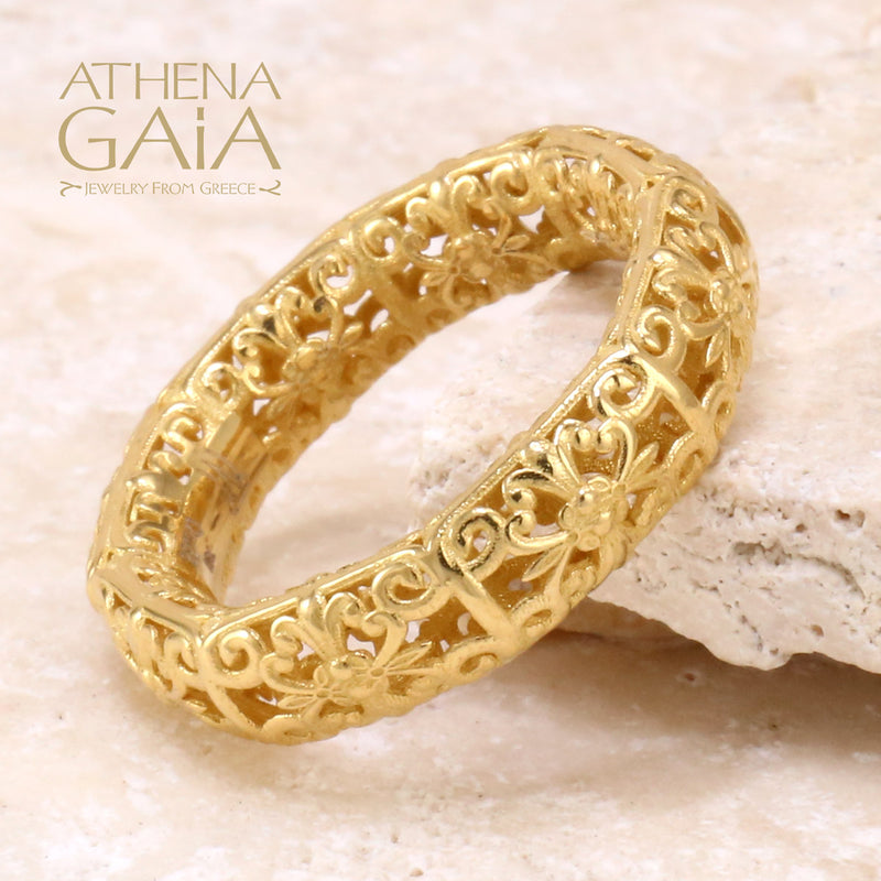Byzantine Embroidery River Ring - 18k Gold Ring - Stackable Ring