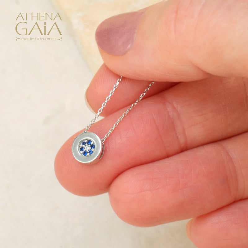 Dainty Round Evil Eye Necklace - 14k Gold Necklace