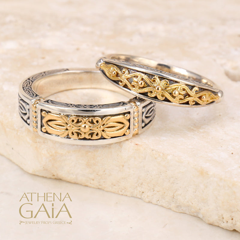 Aretousa Thin Gold Vine Ring - 18k Gold & Sterling Silver Ring - Stackable Ring