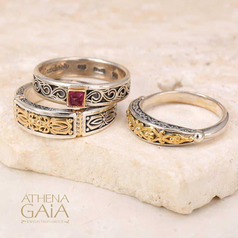 Zephyr Band Ring - 18k Gold & Sterling Silver Ring - Stackable Ring