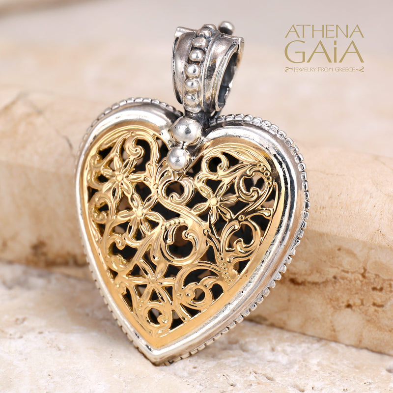 Garden Shadows Golden Medium Heart Pendant - 18k Gold &Sterling Silver Pendant