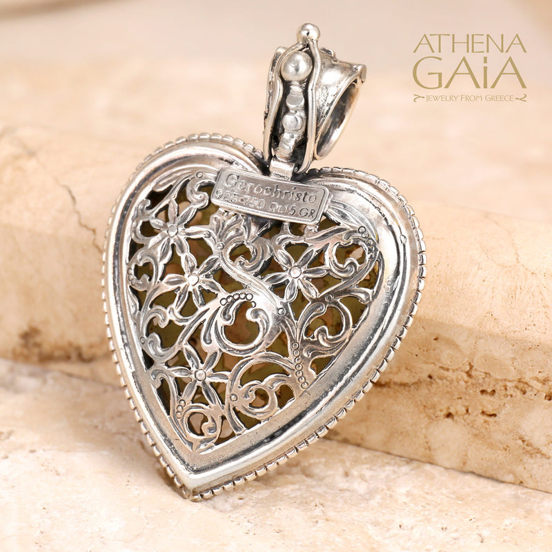 Garden Shadows Golden Medium Heart Pendant - 18k Gold &Sterling Silver Pendant