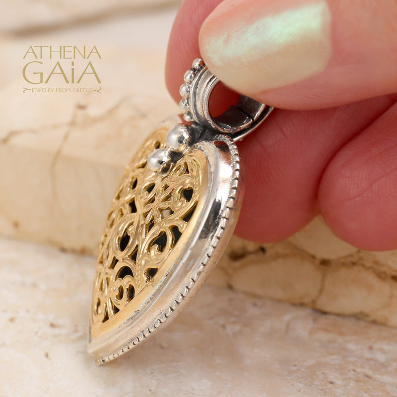 Garden Shadows Golden Medium Heart Pendant - 18k Gold &Sterling Silver Pendant