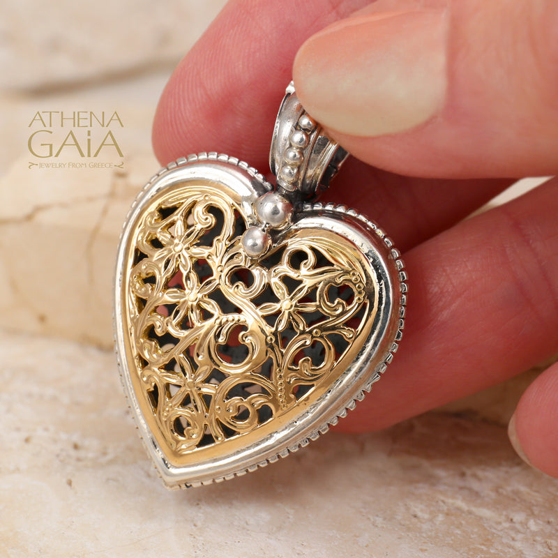 Garden Shadows Golden Medium Heart Pendant - 18k Gold &Sterling Silver Pendant